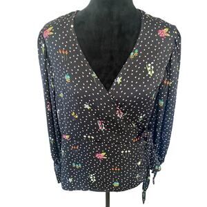 J.Crew Silk Organza Puff Sleeve Wrap Top Floral Romantic Cottagecore Vintage